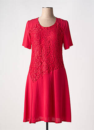 Robe mi-longue tissage crêpe manches courtes rouge GUY DUBOUIS femme