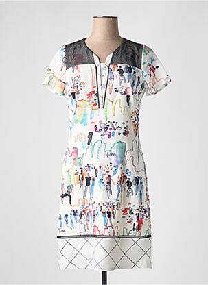 Robe mi-longue imprimé fantaisie manches courtes blanc MERI & ESCA femme
