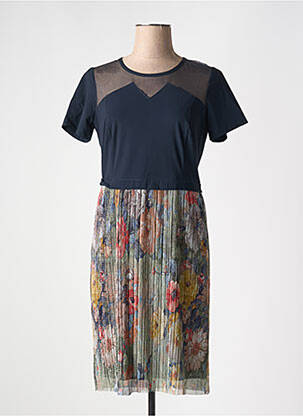 Robe mi-longue imprimé fleurs manches courtes noir GUY DUBOUIS femme