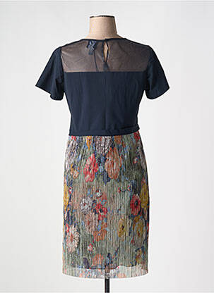 Robe mi-longue imprimé fleurs manches courtes noir GUY DUBOUIS femme
