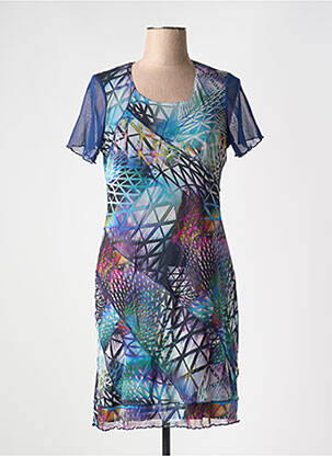 Robe mi-longue imprimé fantaisie manches courtes bleu GUY DUBOUIS femme