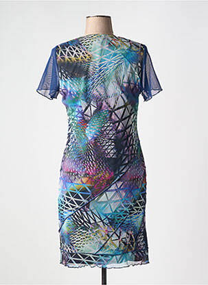 Robe mi-longue imprimé fantaisie manches courtes bleu GUY DUBOUIS femme