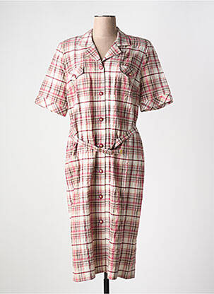 Robe mi-longue tissage crêpe manches courtes rose FRANCE RIVOIRE femme