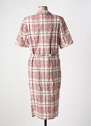 Robe mi-longue tissage crêpe manches courtes rose FRANCE RIVOIRE femme