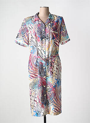 Robe mi-longue imprimé fantaisie manches courtes bleu GUY DUBOUIS femme