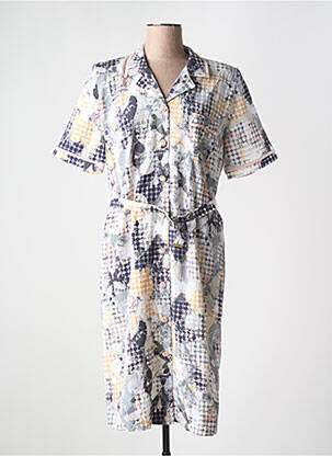 Robe mi-longue imprimé fantaisie manches courtes violet GUY DUBOUIS femme