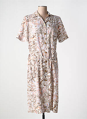 Robe mi-longue imprimé fantaisie manches courtes beige FRANCE RIVOIRE femme