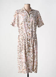 Robe mi-longue imprimé fantaisie manches courtes beige FRANCE RIVOIRE femme