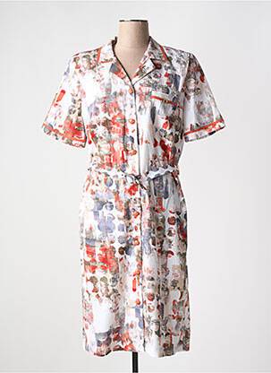 Robe mi-longue imprimé fantaisie manches courtes blanc GUY DUBOUIS femme