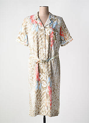 Robe mi-longue imprimé fantaisie manches courtes beige FRANCE RIVOIRE femme