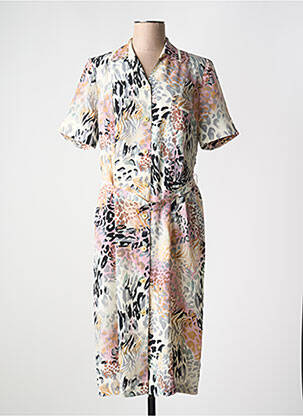 Robe mi-longue imprimé fantaisie manches courtes rose FRANCE RIVOIRE femme