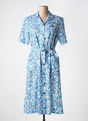 Robe mi-longue imprimé fleurs manches courtes bleu GUY DUBOUIS femme