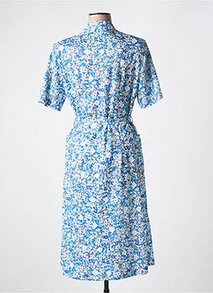 Robe mi-longue imprimé fleurs manches courtes bleu GUY DUBOUIS femme