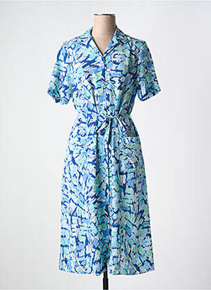 Robe mi-longue imprimé fantaisie manches courtes bleu FRANCE RIVOIRE femme