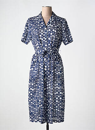 Robe mi-longue imprimé fantaisie manches courtes bleu FRANCE RIVOIRE femme