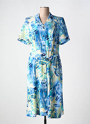 Robe mi-longue imprimé fantaisie manches courtes bleu FRANCE RIVOIRE femme