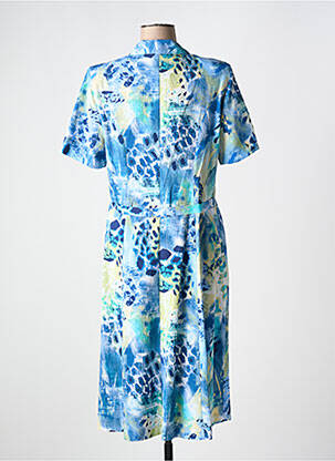 Robe mi-longue imprimé fantaisie manches courtes bleu FRANCE RIVOIRE femme