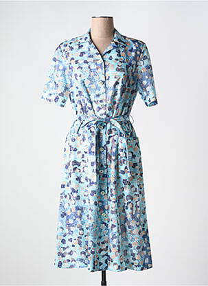 Robe mi-longue imprimé fantaisie manches courtes bleu GUY DUBOUIS femme