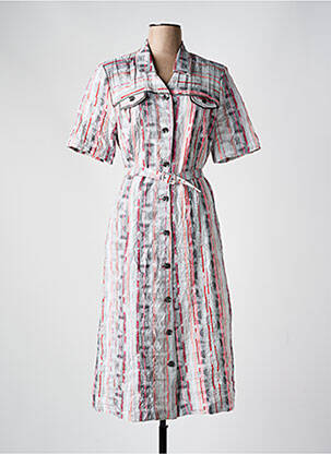 Robe mi-longue imprimé fantaisie manches courtes gris FRANCE RIVOIRE femme