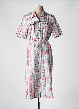 Robe mi-longue tissage crêpe manches courtes gris GUY DUBOUIS femme