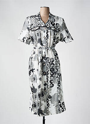 Robe mi-longue imprimé fantaisie manches courtes gris FRANCE RIVOIRE femme