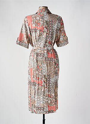 Robe mi-longue imprimé fleurs manches courtes marron GUY DUBOUIS femme