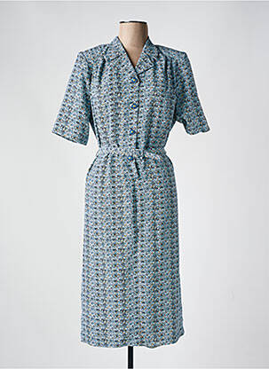 Robe mi-longue coupe fluide manches courtes bleu GUY DUBOUIS femme