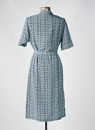 Robe mi-longue coupe fluide manches courtes bleu GUY DUBOUIS femme