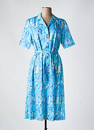 Robe mi-longue imprimé fantaisie manches courtes bleu GUY DUBOUIS femme