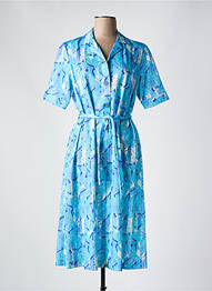 Robe mi-longue imprimé fantaisie manches courtes bleu GUY DUBOUIS femme