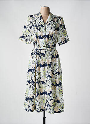 Robe mi-longue imprimé fleurs manches courtes bleu GUY DUBOUIS femme