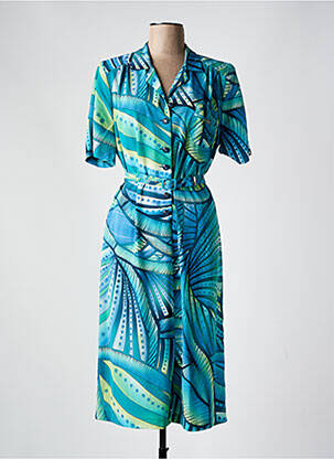 Robe mi-longue imprimé fantaisie manches courtes bleu FRANCE RIVOIRE femme