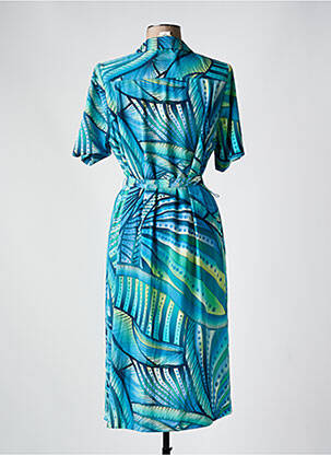 Robe mi-longue imprimé fantaisie manches courtes bleu FRANCE RIVOIRE femme