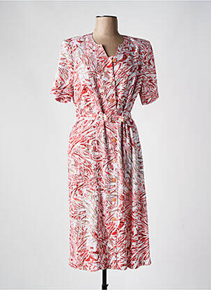 Robe mi-longue imprimé fantaisie manches courtes rouge FRANCE RIVOIRE femme
