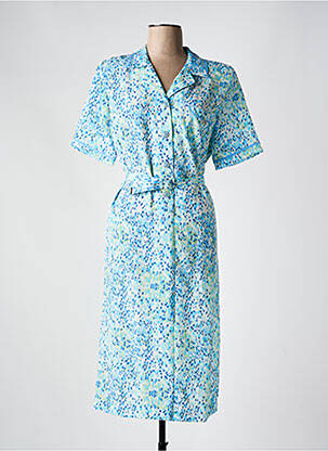 Robe mi-longue imprimé fantaisie manches courtes bleu FRANCE RIVOIRE femme