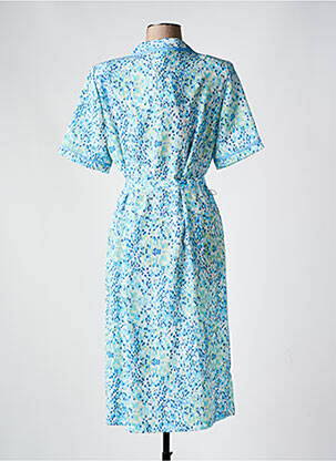Robe mi-longue imprimé fantaisie manches courtes bleu FRANCE RIVOIRE femme