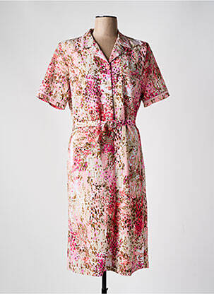 Robe mi-longue imprimé fantaisie manches courtes rose GUY DUBOUIS femme