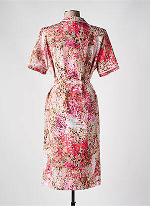 Robe mi-longue imprimé fantaisie manches courtes rose GUY DUBOUIS femme