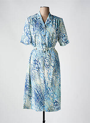 Robe mi-longue tissage crêpe manches courtes bleu GUY DUBOUIS femme