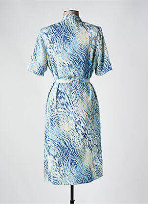 Robe mi-longue tissage crêpe manches courtes bleu GUY DUBOUIS femme