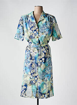 Robe mi-longue imprimé fantaisie manches courtes bleu GUY DUBOUIS femme