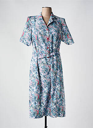 Robe mi-longue tissage crêpe manches courtes bleu GUY DUBOUIS femme