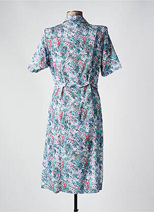 Robe mi-longue tissage crêpe manches courtes bleu GUY DUBOUIS femme