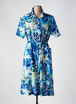 Robe mi-longue imprimé fantaisie manches courtes bleu GUY DUBOUIS femme
