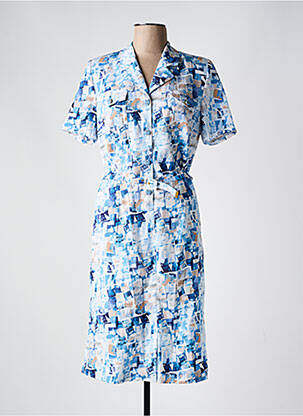 Robe mi-longue imprimé fantaisie manches longues bleu GUY DUBOUIS femme