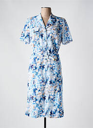 Robe mi-longue imprimé fantaisie manches longues bleu GUY DUBOUIS femme