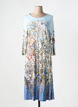 Robe mi-longue imprimé fantaisie manches longues bleu DOLCEZZA femme