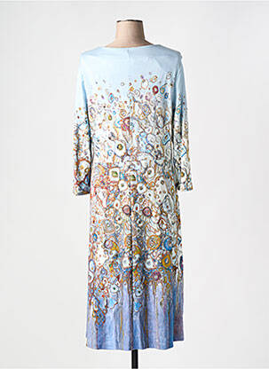 Robe mi-longue imprimé fantaisie manches longues bleu DOLCEZZA femme