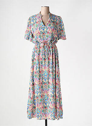 Robe longue imprimé fantaisie manches courtes blanc C'EST BEAU LA VIE femme