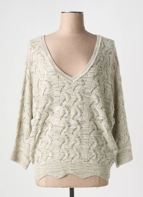 Pull col v manches longues beige MARINA V femme